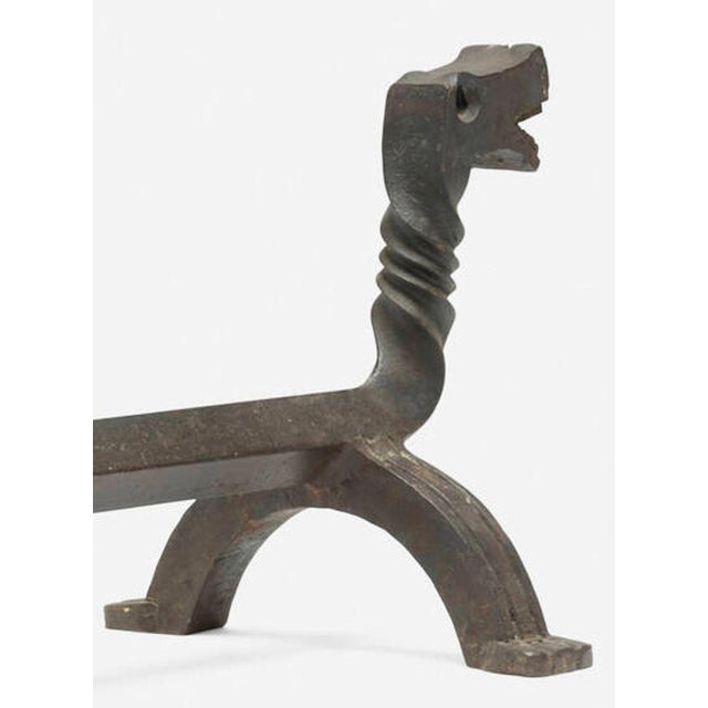 Metal Pair of Figural Dragon Andirons in the Manner of Samuel Yellin 1930c. For Sale - Image 7 of 7