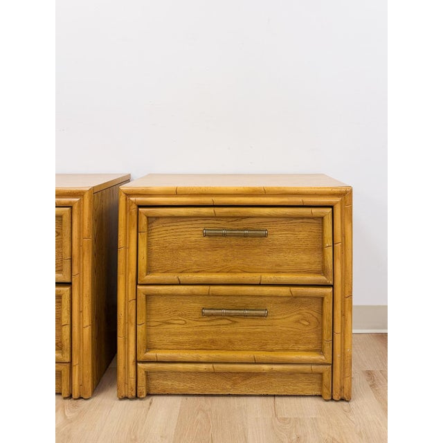 Hollywood Regency Lea Furniture Faux Bamboo Nightstand Pair Vintage Coastal Hollywood Regency For Sale - Image 3 of 12