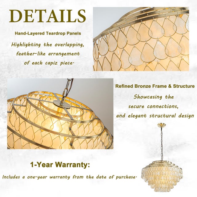 Aloadecor Natural Capiz Shell Four-Tier Chandelier For Sale In Houston - Image 6 of 6