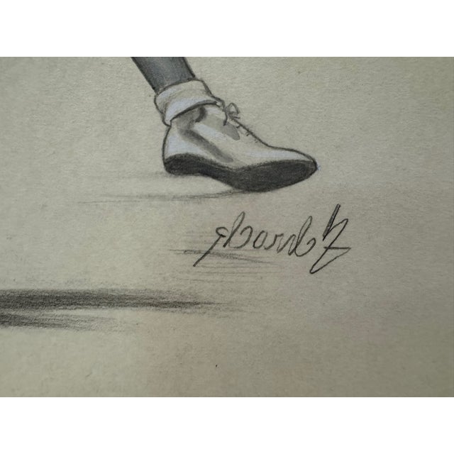 Original Signed Graphite Illustration of Female Tennis Player, 7" X 9.25". For Sale In Atlanta - Image 6 of 7
