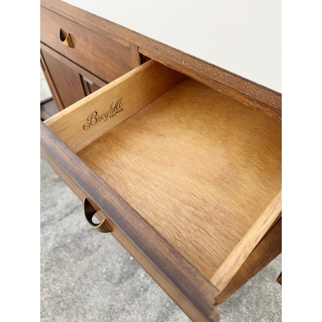 Vintage Broyhill Brasilia Mid Century Walnut and Laminate Serving Bar Cart For Sale - Image 12 of 12