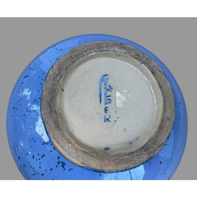 Vintage Fulper 3 Handled Bulbous Blue 6.25" Art Pottery Vase For Sale - Image 4 of 9