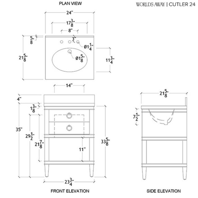 Matthew Izzo Home Cutler 24” Light Blue Two Drawer Single Porcelain Sink Vanity With Open Cane Shelf and Brass Hardware For Sale - Image 9 of 10
