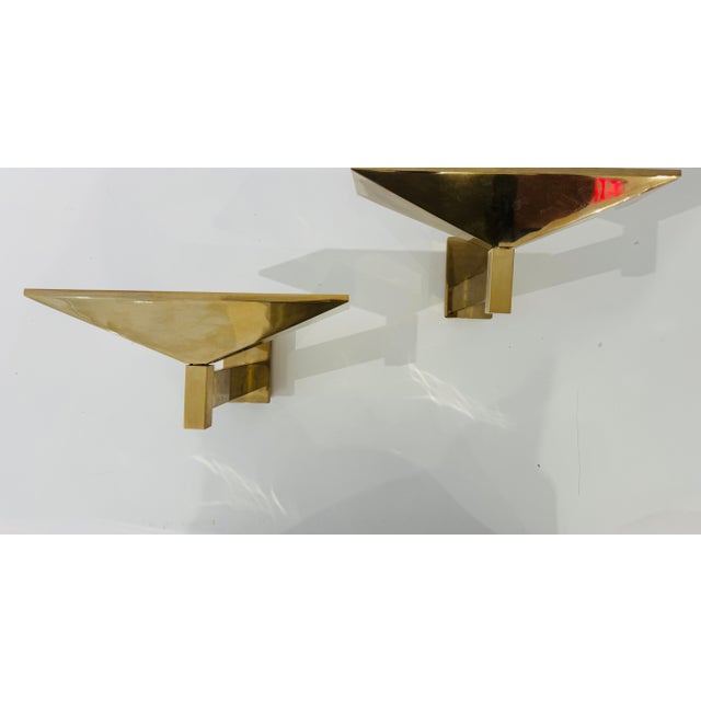 Metal 1980s Postmodern Pierre Disderot Verre Lumiere French Gold Wall Lamps - a Pair For Sale - Image 7 of 13