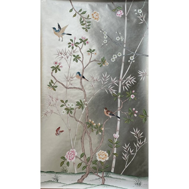 Chinoiserie Hand Painted Wallpaper Mural- 2 Panels For Sale - Image 6 of 8