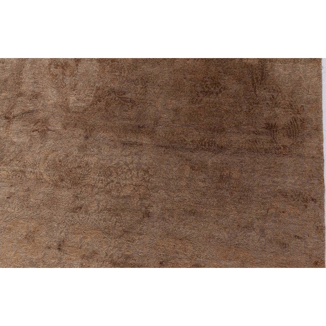 Early 21st Century Modern S10 Tibetan Brown Floral Design Silk & Wool Rug by Doris Leslie Blau For Sale - Image 5 of 11