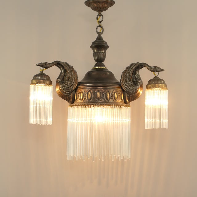 Art Nouveau Burnished Brass Chandelier, Vienna, 1910s For Sale - Image 6 of 8
