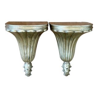 Pair of Maitland-Smith Gilt Wall Brackets Shelves, Philippines For Sale