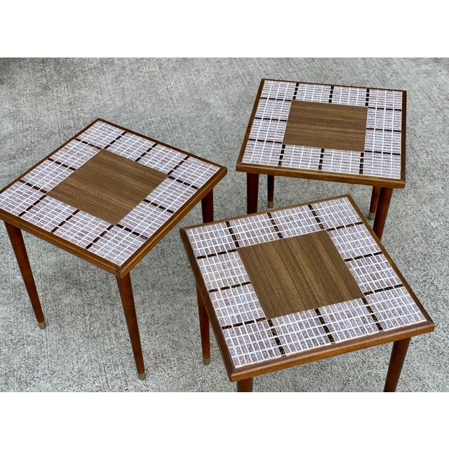 MidCentury Modern Mosaic Tile Top Side Tables Set of 3 Chairish