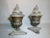 Antique pair Regency bronze urn form incense burners and covers with pierced holes for air flow. Each measures...