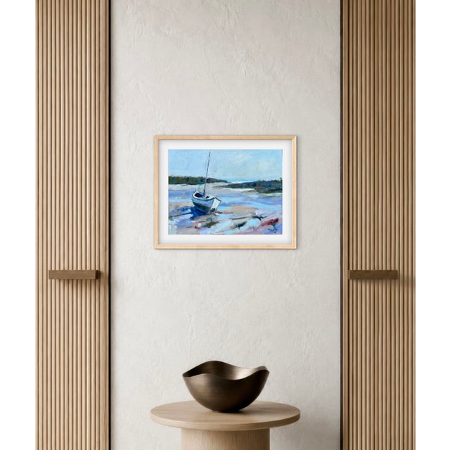 Abstract "Low Tide Rest" Boat Impressionist Coastal Sailboat Oil Painting by L. Haas For Sale - Image 3 of 8