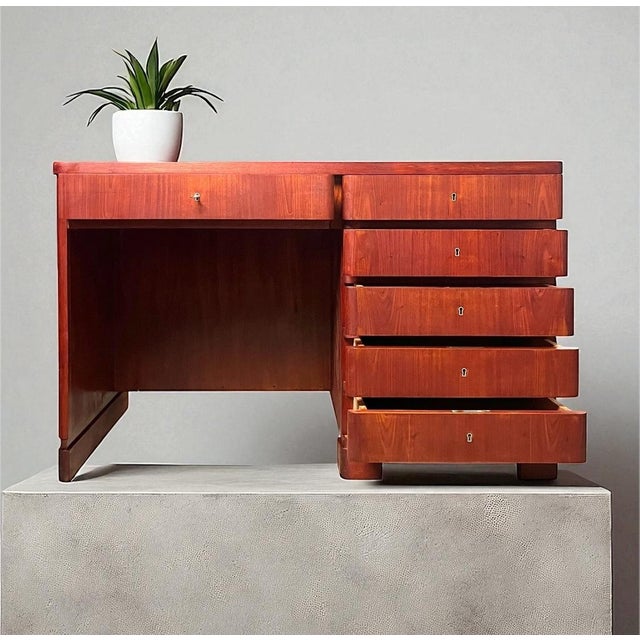 Vintage Art Deco Curved Front Desk in Elm, 1930s For Sale - Image 11 of 12
