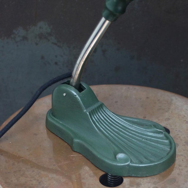 Paint Vintage Industrial Green Enamel Banker Light For Sale - Image 7 of 8