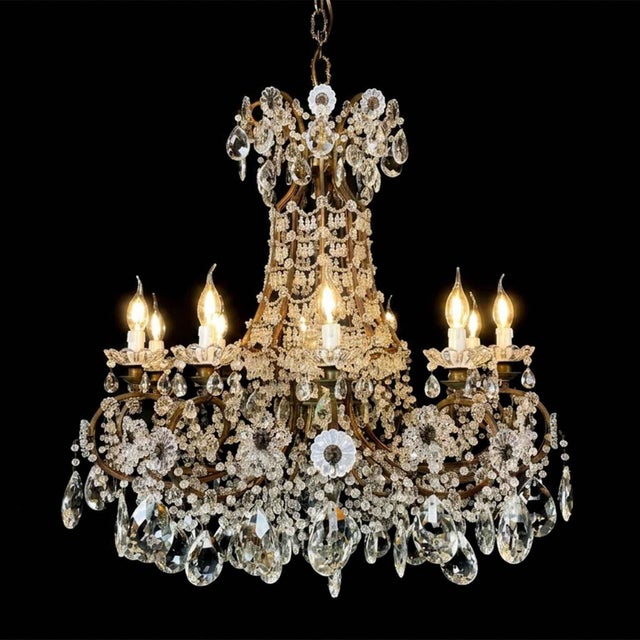 Italian Beaded Crystal 10-Light Dining Room Chandelier, 1950s For Sale - Image 10 of 15