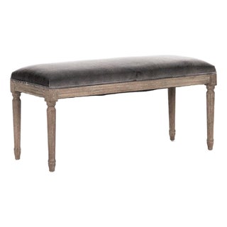 Lille Velvet Bench in Charcoal Velvet with Limed Gray Oak Frame For Sale