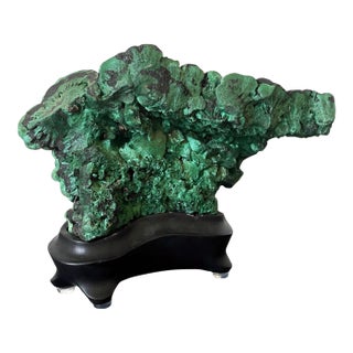 Natural Malachite Rock on Display Stand as a Scholar Stone For Sale