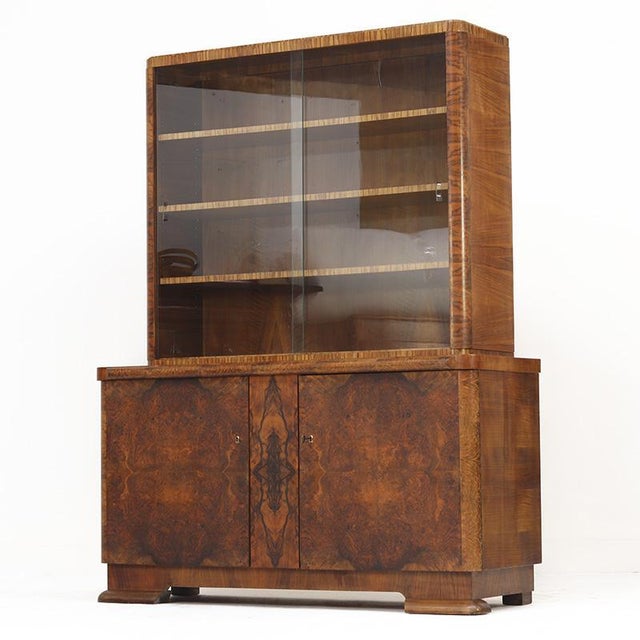 Large Art Deco Walnut Display Bookcase, 1930s For Sale - Image 4 of 13