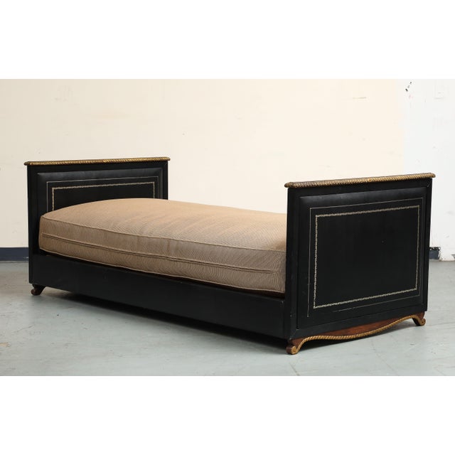 Maison Jansen Black Leather Daybed With Gilded Foliate Design For Sale - Image 14 of 18