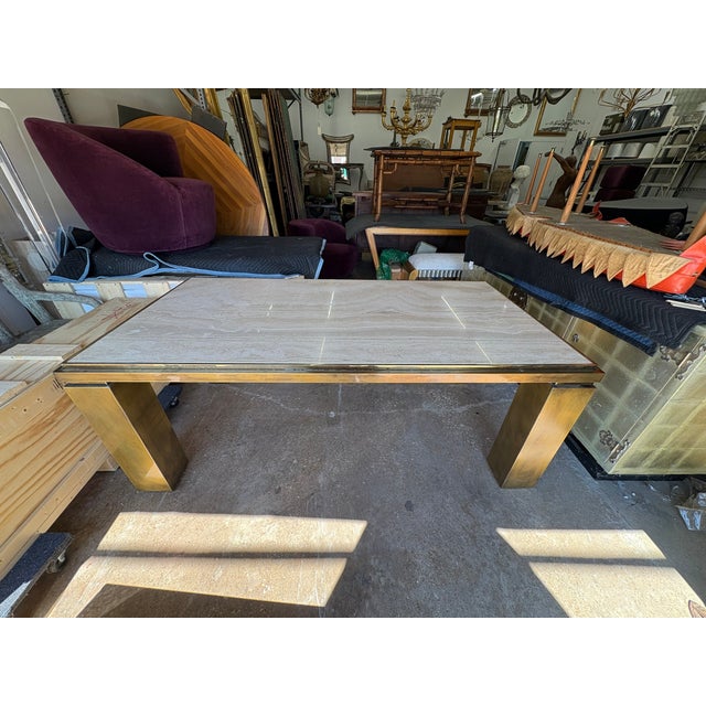 1970s French Modern Brass and Travertine Dining Table For Sale - Image 11 of 18