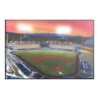 Dodger Stadium Almost Gametime - Another Win - Original Los Angeles Stadium Acrylic on Photograph by Pete Kasprzak For Sale