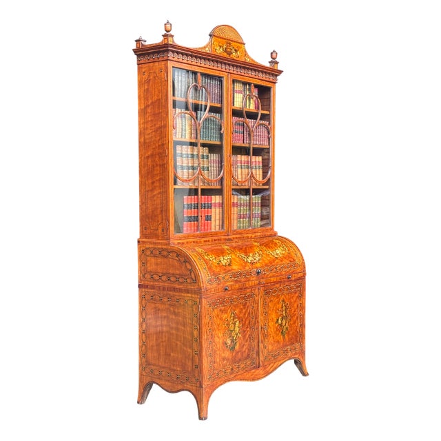 George III Inlaid Satinwood Bureau Bookcase, 1770s For Sale