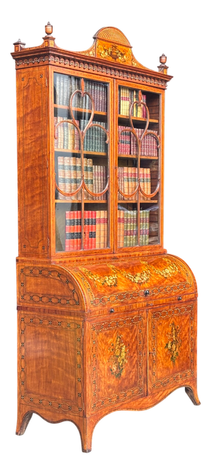 George III Inlaid Satinwood Bureau Bookcase, 1770s