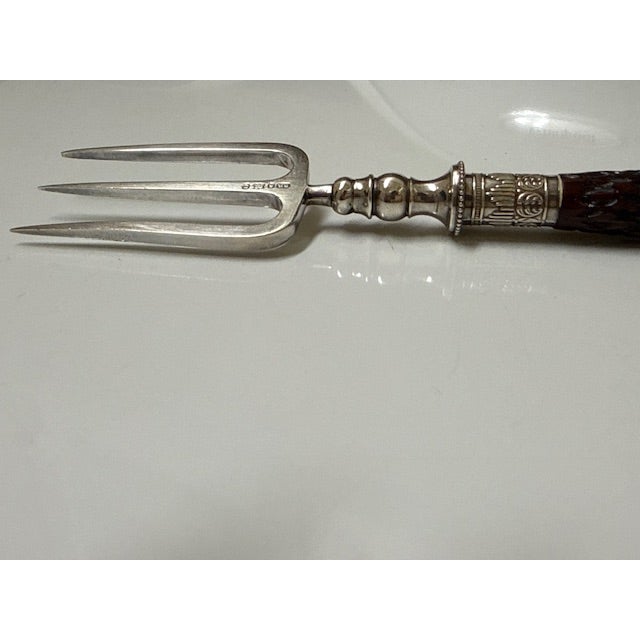 Antique Exquisite English Horn Handled Sterling Silver Toast Fork - Heavy and Hallmarked For Sale - Image 10 of 12