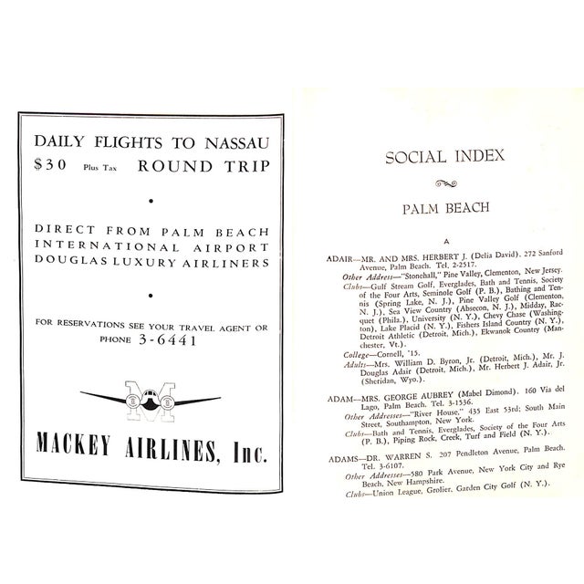 Coastal "Social Index Winter Residents and Visitors to Palm Beach/ Miami Beach Vol. 30" 1954 For Sale - Image 3 of 6