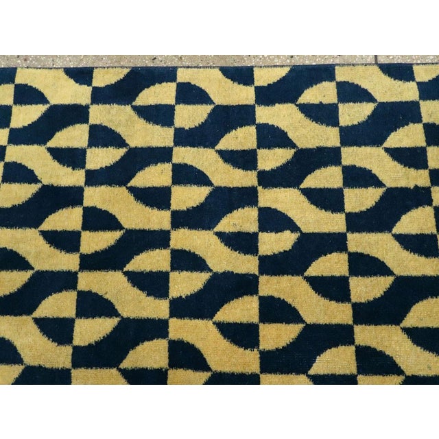 Textile Galerie Shabab Collection Mid-20th Century Handmade Turkish Art Deco Accent Rug in Yellow and Blue For Sale - Image 7 of 10
