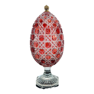 Revival Imperial Ruby Crystal Egg, Bonbonniere, Candy Dish Etched Base With "Faberge" With Original Presentation Box & Certificate