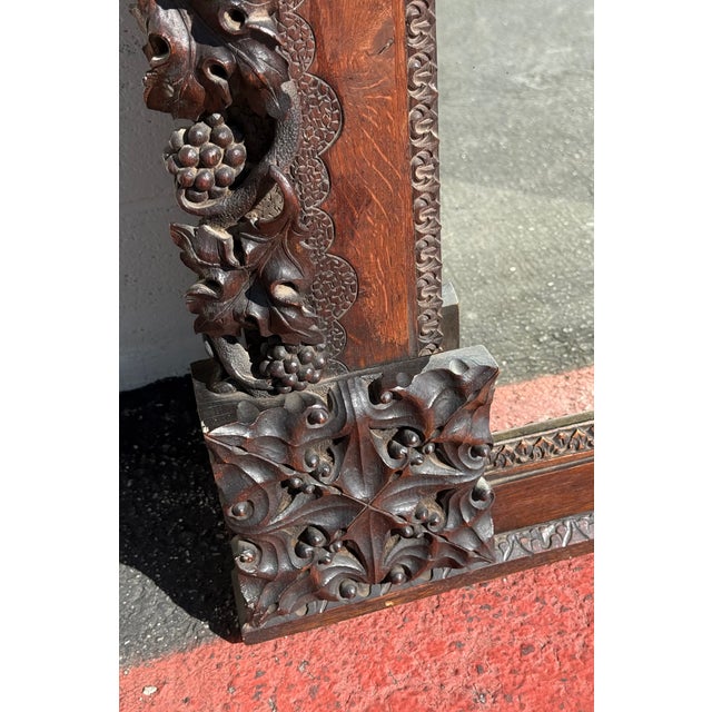 Large Antique Hand-Carved Oak Black Forest Style Figural Wall Mirror For Sale - Image 12 of 18