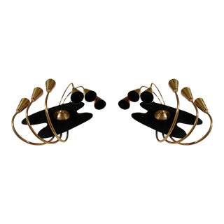 1960s Black & Brass Mid-Century Modern Italian Sconces - a Pair For Sale