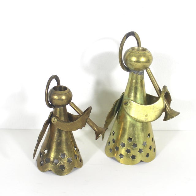 Set of 2 Vintage Brass Angel Candle Holders For Sale - Image 4 of 9
