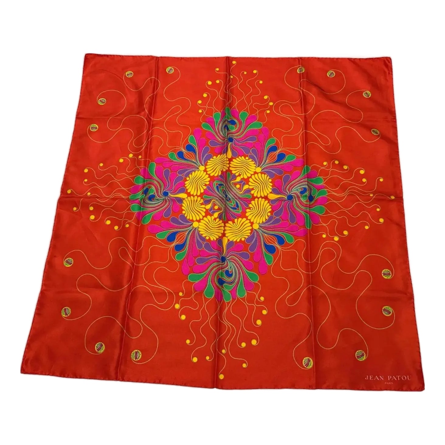 Foulard Authentique En Soie Jean Patou - Vintage, Motif Géométrique Multicolore