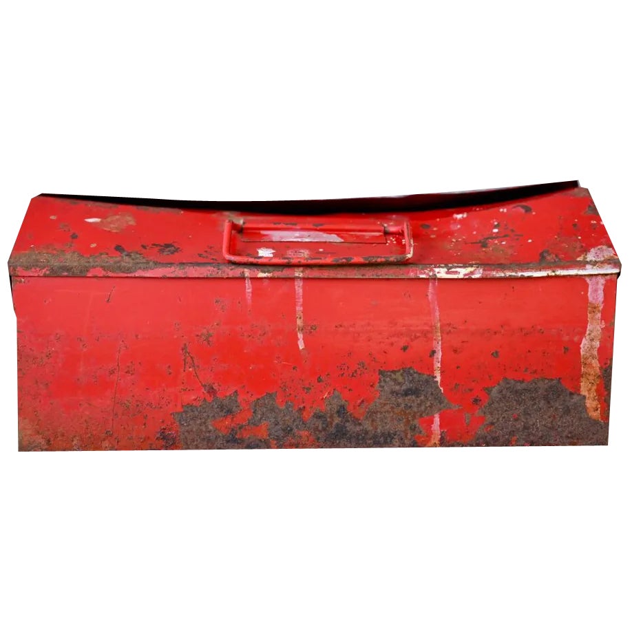 Vintage Industrial Patinated Red Metal Tool Box | Chairish