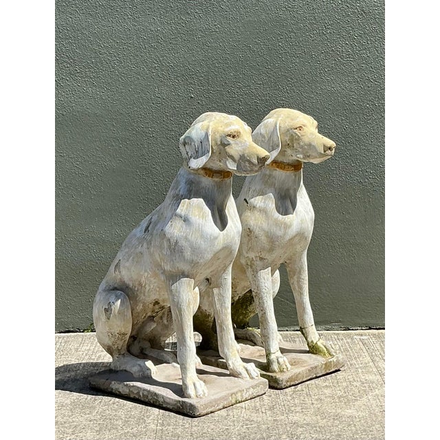 French Country Vintage Cast Concrete Dogs - A Pair For Sale - Image 3 of 12