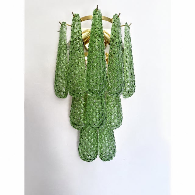 Graniglia Green “Conchiglie” Murano Glass Gold Wall Sconce by Simoeng Lot of 4 For Sale - Image 6 of 10