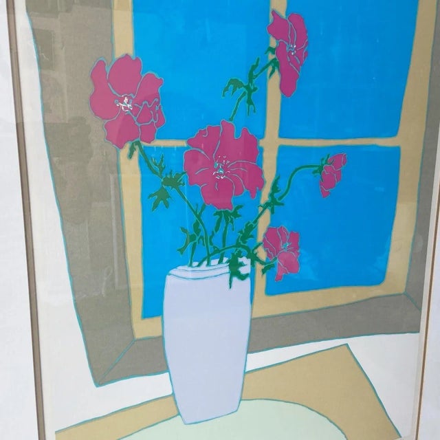 Mid Century Modern Framed Flowers in the Window Signed Print 164/225 For Sale - Image 4 of 6