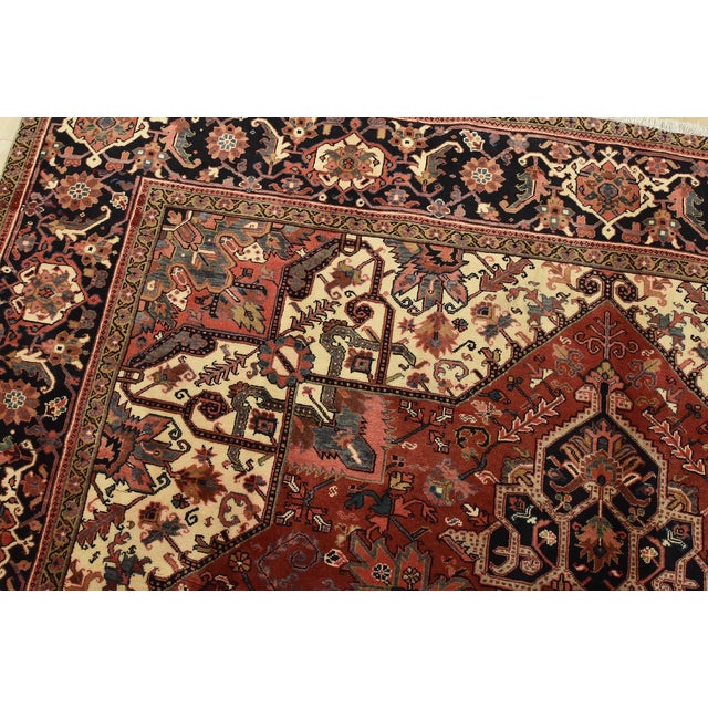 Textile Heriz Rug 9’10” X 12’4” Red Wool Traditional Hand-Knotted Oriental Carpet For Sale - Image 7 of 15