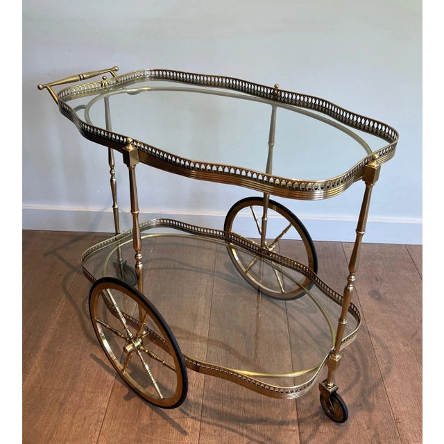 Neoclassical 1940 Neoclassical Style Oval Bar Cart With Two Glass Shelves For Sale - Image 3 of 12
