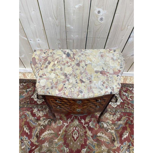 Small Transition Style Marquetry Chest of Drawers For Sale - Image 3 of 7