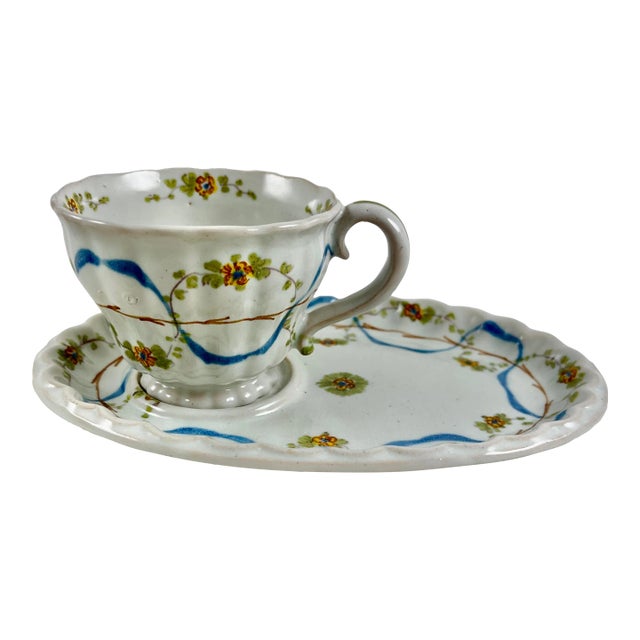 Cantagalli Italian Majolica Hand Painted Cup & Saucer Set, Multiples Available For Sale