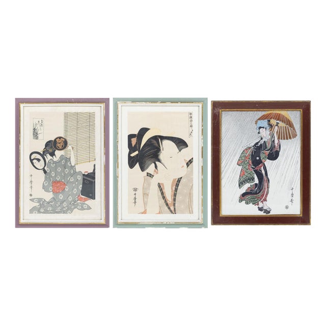 Utamaro Kitagawa, Figurative Scenes, 18th Century, Engravings, Set of 3 For Sale