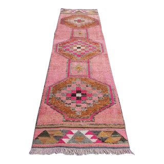 1960s Oushak Vintage Wool Runner Rug For Sale