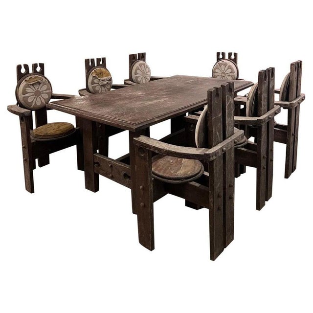 1970s Brutalist Dining Room Set, 1970s, Set of 9 For Sale - Image 5 of 5