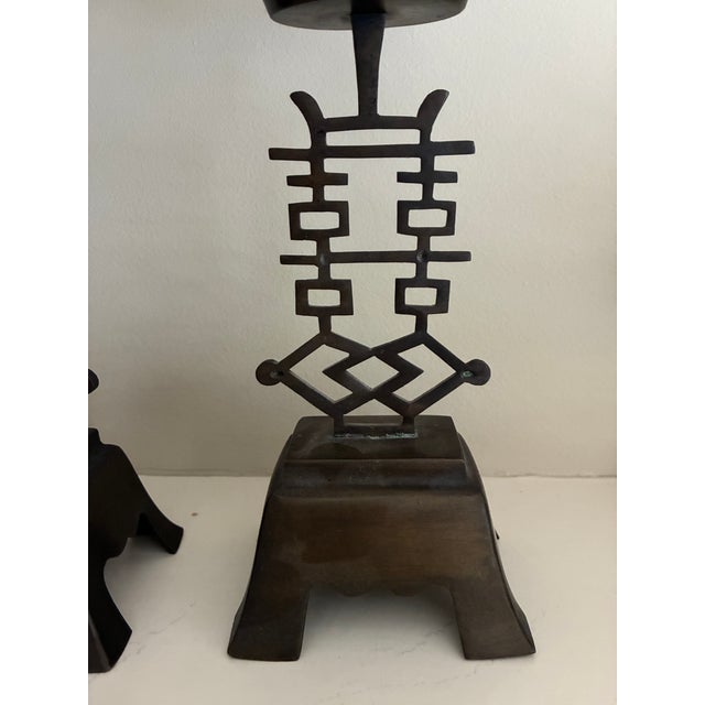 Chinese Vintage Chinese Double Happiness Candlesticks For Sale - Image 3 of 6
