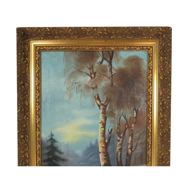 White Vintage 1930s Oil on Canvas Landscape Winter Scene by B Kulesz - Set of 2 For Sale - Image 8 of 12