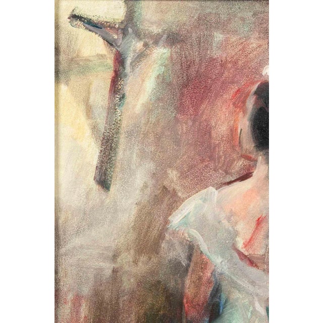 Oil Painting on plywood realized by Miloslava Vrbova (1909-1991) in the mid-20th century, depicting a scene from...