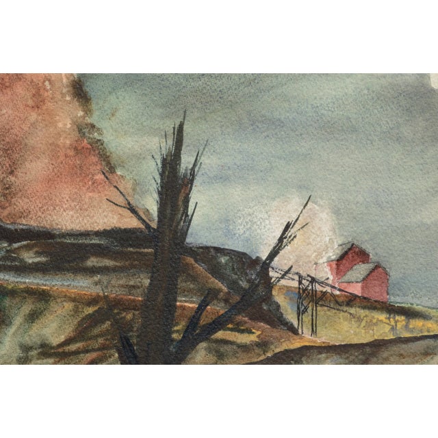 Joseph Yeager "Nocturnal Industrial Landscape" Impressionist Watercolor Circa 1940s-1950s For Sale - Image 4 of 7