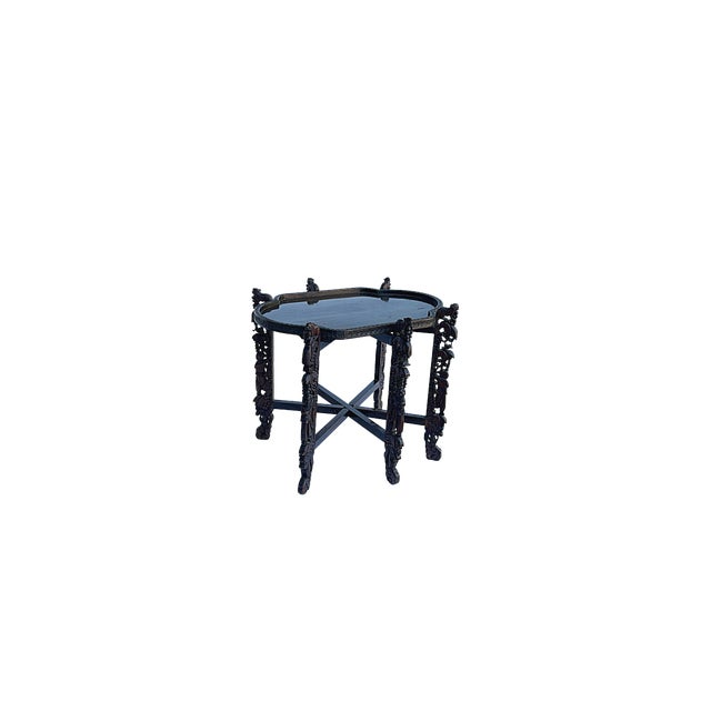 Vintage Oval Curve Shape Folding Cross Brace Stand Side Table For Sale - Image 10 of 10